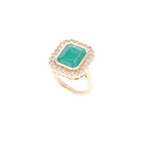 Opulent Emerald & Diamond 18K Yellow Gold Ring