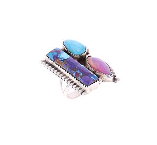Navajo BB Tsosie Silver Opal & Turquoise Ring