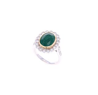 4.09ct Emerald VS Diamond & 18k Two Tone Gold Ring