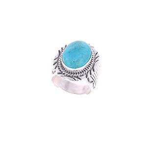 Navajo W. Denetdale Sterling Silver Turquoise Ring