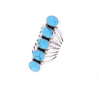 Navajo T. Yazzie Sterling Silver Turquoise Ring