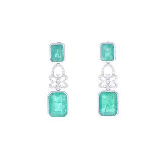15.35ct Emerald & Diamond 18k White Gold Earrings
