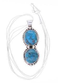 Navajo BB Tsosie Sterling Silver Blue Gem Necklace