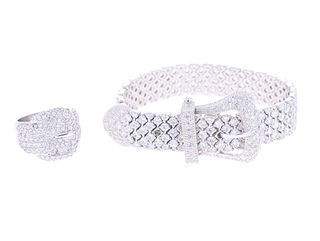 CW Collection Sterling Silver Belt Bracelet & Ring
