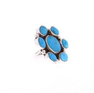 Navajo AR YAZ Sterling Silver Turquoise Ring