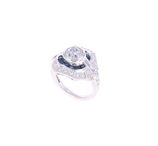 Sapphire & VS1 Diamond PT950 Platinum Ring