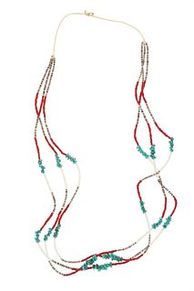 Navajo Heishi Turquoise&Red Branch Coral Necklace