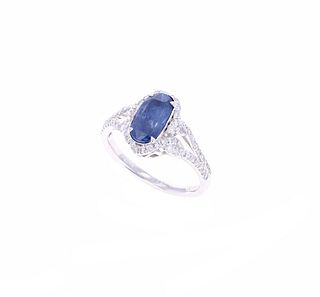 GIA Unheated Sapphire & VS2 Diamond Platinum Ring
