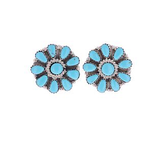 Navajo B. Slim Sterling Silver Turquoise Earrings