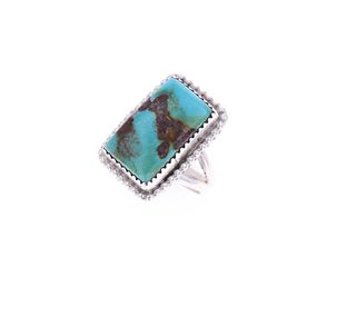 Navajo AR Yaz Sterling Silver Turquoise Ring