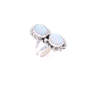 Navajo Jennifer Begay S. Silver White Opal Ring