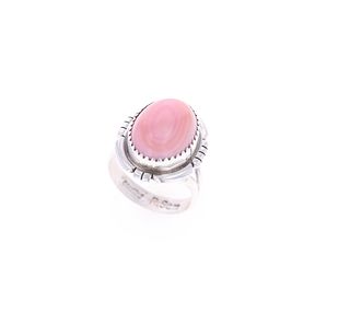 Navajo R. Sam Sterling Silver Pink Conch Ring