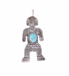 Navajo Sterling Silver Turquoise Kachina Pendant