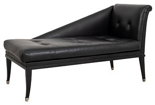 Italian Black Leather Upholstered Chaise Longue