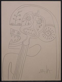 Wifredo Lam, Attributed/Manner of: Surrealist Figures ( Guitar face)