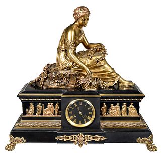 Neoclassical Style Gilt Bronze Figural Mantle Clock