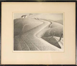 Grant Wood "March" Signed Lithograph, AAA