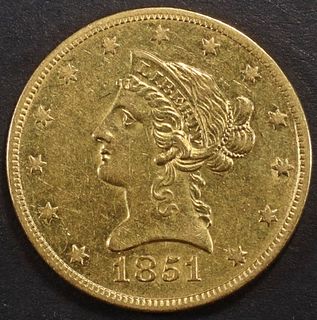 1851-O $10 GOLD LIBERTY CH AU/UNC