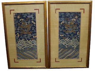 Pair of Imperial 5-Claw Dragon Embroidery Panels