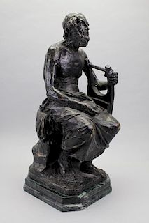 Large Antique Bronze, David w/ Harp