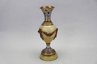 Antique French Champleve/Onyx Vase