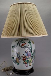 Antique Chinese Porcelain Vase Form Lamp w/ Poem