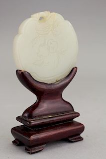 Chinese White Jade Pendant on Stand
