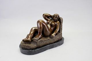 After Botero, Signed Reclining Nude Bronze