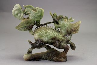 Carved Spinach Jade Chinese Dragon