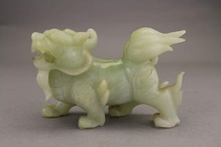 Carved Chinese Apple Green Jade Qilin