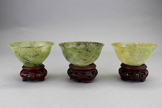 (3) Chinese Jade Cups on Stand