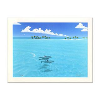 Dan Mackin, "Dolphin Trio" Hand Signed Lithograph from a Sold Out Limited Edition, Numbered and Hand Signed with Letter of Authenticity.