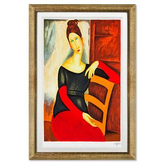 Amedeo Modigliani, "Jeanne Hebuterne" Framed Limited Edition Serigraph with Certificate of Authenticity.