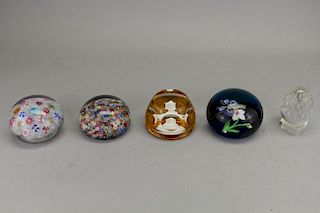 (5) Signed French Baccarat Paperweights