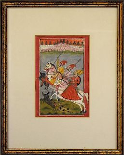 19th C., 3 Noblemen "Pigsticking", Rajasthan