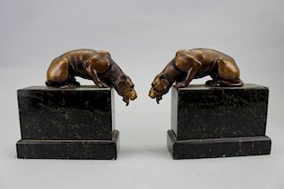 Mixed Metal Panther Bookends on Marble Base