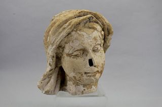 Early Antique Carved Stone Bust of a Woman