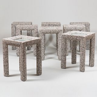 Group of Eight Currey & Company Shell Encrusted and Mirrored Side Tables