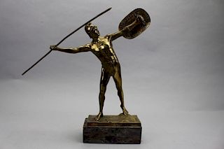 Signed, Early 20th C. Bronze Roman Soldier Statue