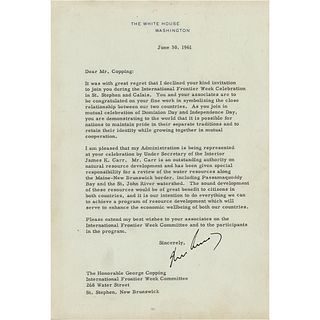 John F. Kennedy Typed Letter Signed as President - Observing Canadian-American Frontier Celebrations