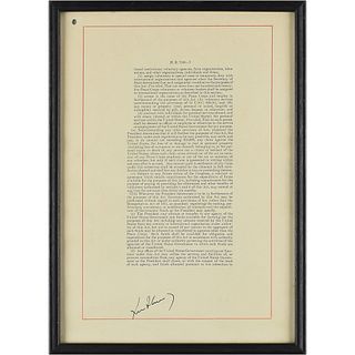 John F. Kennedy Signed Peace Corps Act Page, Presented to Bill Moyers
