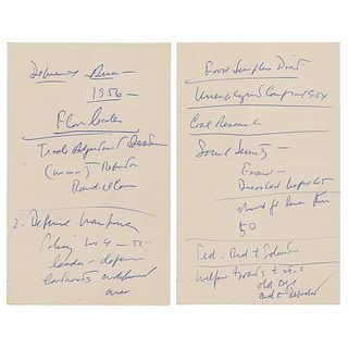 John F. Kennedy Handwritten Notes (2) as Senator on Social Security, Federal Aid, and Economics