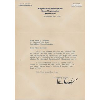John F. Kennedy Typed Letter Signed as a Massachusetts Congressman