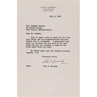 John F. Kennedy Typed Letter Signed, Three Months After Announcing His Congressional Campaign