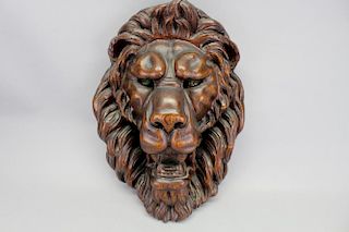 Carved Wooden Lion Head