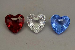 (3) Swarovski Crystal Heart Shaped Paperweights