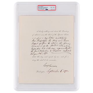 Benjamin Harrison Document Signed as President - PSA NM-MT 8