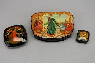 (3) Russian Lacquerware Boxes