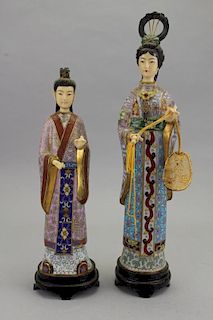 (2) Chinese Cloisonne Maiden Figures