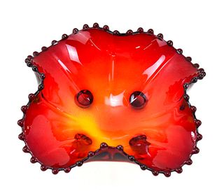 IMPERIAL GLASS CANDLEWICK RED FOUR-TOED BOWL 